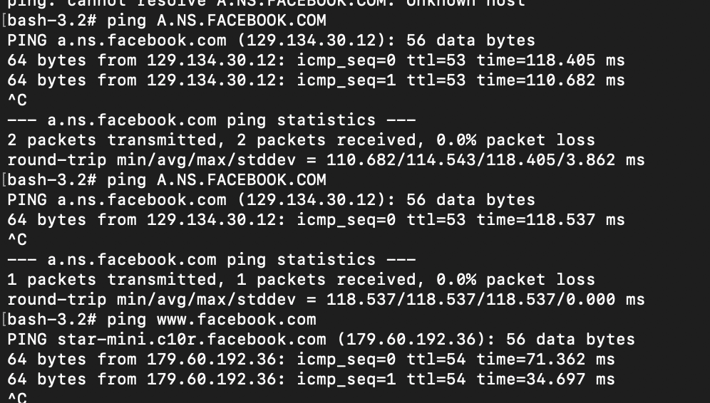 DNS recuperando-se de Facebook