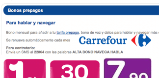 Carrefour mejora su tarifa prepago con 1GB y 30 minutos por 7,9€ al mes.