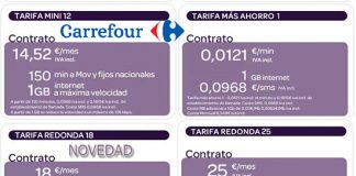 CARREFOUR lanza su tarifa REDONDA por 18€ con 1,5GB y 200 minutos al mes.