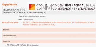 La CNMC sanciona a MOVISTAR por no cuidar sus clientes de cobre.