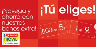 EROSKI MOVIL lanza bonos de datos adicionales para compensar que cobra exceso 3ct/MB.