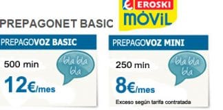 EROSKIMOVIL vuelve a lanzar sus bonos para prepago a precios no demasiado competitivos.
