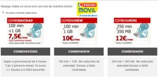 Eroski Móvil lanza su campaña de navidad de 1GB+100 minutos por 7,5€ 3 meses con permanencia 6 meses.