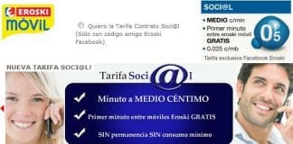 Eroski saca una tarifa de 0,5ct/min y 2,5ct/MB para sus seguidores de facebook contratable online.