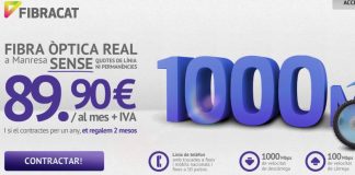 Fibracat reta a ONO con una tarifa que mejora los 500MB de ONO por una conexión de 1000MB por 90€/mes con 100MB de subida.