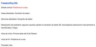 FREEDOMPOP tiene problemas de cobertura y ofrece forzar a MOVISTAR.