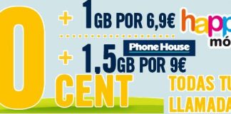 Happymovil reacciona al mercado mejorando sus tarifas con 0ct/min con Internet 6,9€ 1GB y 9€ 1,5GB.