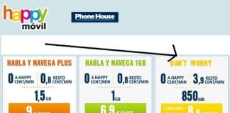 Happymovil saca la tarifa Dont worry regalo 850MB de Internet con cons. minimo 9€/mes sin cobrar exceso por datos.