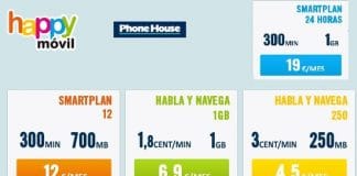 Happymovil mejora todas sus tarifas desde 12€/mes 300 minutos y 700MB. ¡Muy interesante!