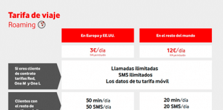 VODAFONE anuncia roaming con las mismas tarifas a cambio de 3€/día en tarifas RED.
