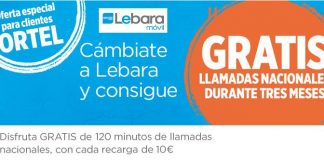 LEBARA ofrece 3 meses con 120 minutos al mes por recargar 10€/mes a clientes ORTEL MOBILE.