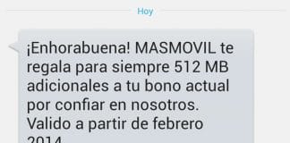 MASMOVIL regala 512MB adicionales a sus clientes de tarifa CERO para premiar su fidelidad a partir de Febrero de 2014.