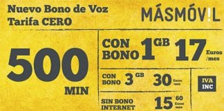 MASMOVIL lanza un bono de 500 minutos en su cero con 1GB por 17€