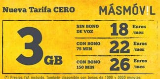 MASMOVIL mejora su tarifa de 2,5GB con 3GB por el mismo precio compatible tarifa CERO.