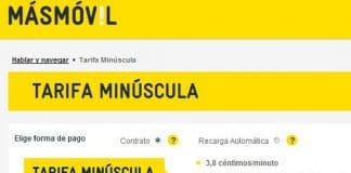 MASMOVIL estrena una tarifa especial «Minuscula» que incluye 500MB y 3,8ct/min sin pagar cuota mensual por un cons. mínimo de 5€/mes.