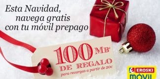 Eroski móvil regala estas navidades 100MB de Internet recargando 20€. Happymovil regala 500MB.
