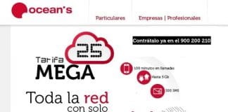 Oceans vuelve a mejorar su tarifa Mega 25 con 5GB de trafico 100 minutos y 300 sms incluido en el precio.