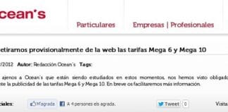 La super tarifa Mega 10 de OCEANS con 4GB+100sms por 10€ retirada el mismo día por presiones internas aún sin confirmar. ¿Será Movistar?