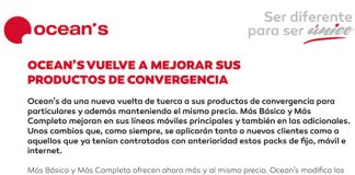 OCEANS mejora sus ofertas convergentes: FIBRA a precio de ADSL con hasta 3GB de datos en móvil.