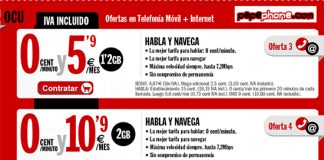 La oferta de la OCU en PEPEPHONE: 1,2GB por 5,9€ y 3,03ct/MB en vez de 3,5ct/MB en exceso.