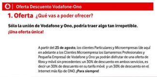 Vodafone lanza un descuento del 30% permanente si somos de Vodafone móvil y de ONO.