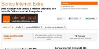 Orange mejora sus bonos extra cobrando 6€ por 500MB adicionales.