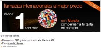 Orange introduce en contrato el modulo Mundo para llamar al extranjero desde 1c/min con establecimiento 25 céntimos.
