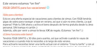 SIMYO regala 15GB este verano durante 30 días.