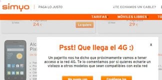 SIMYO se prepara para el 4G: Avisa a clientes que compren un móvil sin 4G.