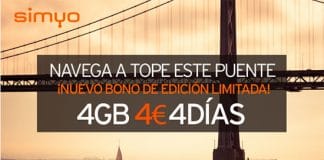 SIMYO lanza un bono de 4GB por 4€ para uso 4 días hasta 15 Octubre.