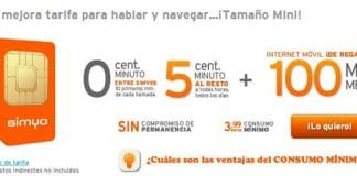 Simyo regala 100MB de trafico en su tarifa mini de 5cts/min con consumo mínimo 3,99€/mes descatalogando su tarifa de 6cts/min.