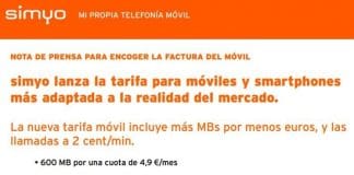 Simyo lanzará mañana día 29 de Noviembre una tarifa de 2c/min con 600MB por 4,9€/mes.