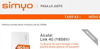 Simyo comercializa router Alcatel Link 4G (Y858V) al 50%.