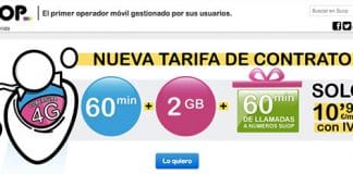 SUOP lanza una interesante tarifa de 2GB y 60 minutos por 10,99€ en contrato.