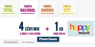 Happymovil saca en prepago una tarifa de 4c/min con 1GB por 8€/mes.