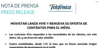 Movistar confirma las nuevas tarifas VIVE: Mejoran en tráfico y precio pero no mejoran a OMVs ni a ORANGE.