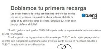 Tuenti regalará hasta el 20 de Enero de 2013 hasta 30€ con su 2×1 en recarga inicial solo a sus nuevos clientes.