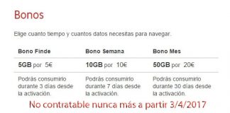 VODAFONE dejará de comercializar sus bonos FINDE y SEMANA.