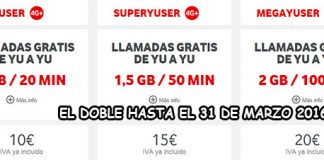 VODAFONE YU ofrece 2×1 en GBs en su prepago.