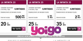 Yoigo revoluciona las tarifas ilimitadas con Internet desde 20€/mes y lineas adicionales ilimitadas desde 15€/mes.