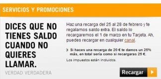 Yoigo regala un 25% de saldo del 25 al 28 de Febrero con una recarga de 20€