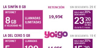 YOIGO empeora su tarifa SIN FIN a 8GB y AMENA deja de comercializar 10GB.