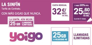 YOIGO lanza su nueva SINFIN con 25GB por 32€ al mes.