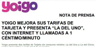 Yoigo saca una nueva tarifa prepago de 1ct/min y anula consumo mínimo en su tarifa del 5.